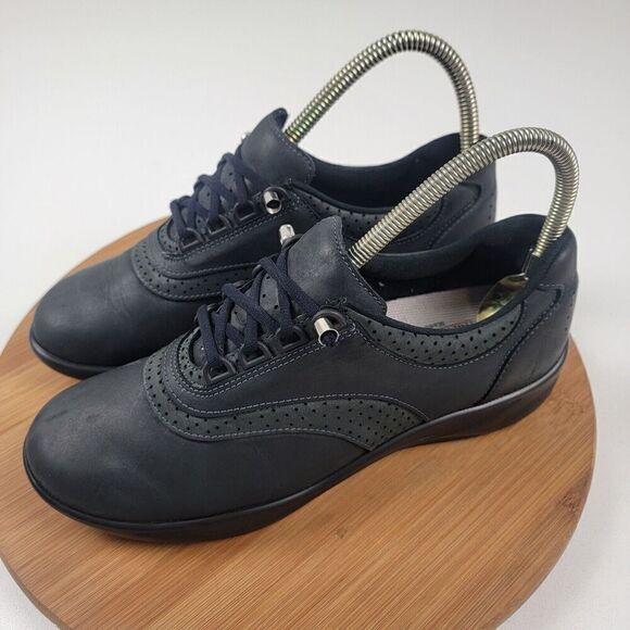 SAS Walk Easy Nero/Charcoil Nubuck Leather Oxford Women's Walking Shoes Sz 8.5 S - Picture 1 of 13